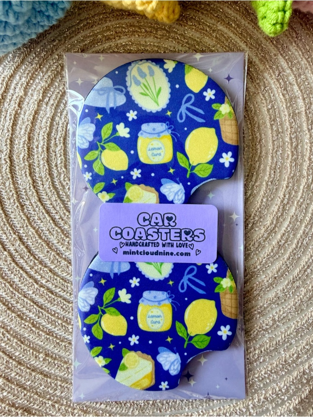 ☁️ 3/$30☁️ HANDCRAFTED CAR COASTER SET - LEMON COTTAGE 🍋